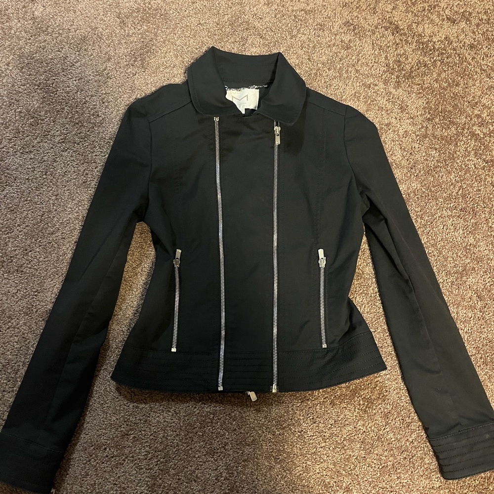 Chic Black Women's Blazer with Silver Zippers